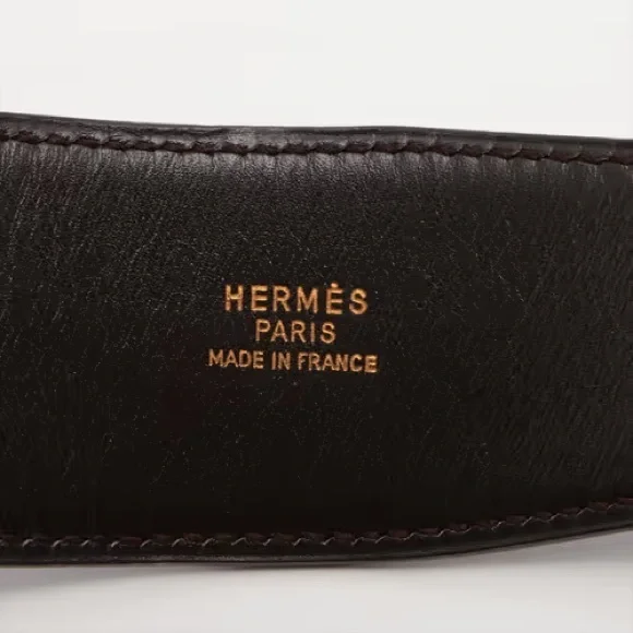Authentic HERMES gold Constance H buckle brown black belt 85cm unisex - Picture 4 of 12